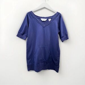 Norma Kamali Women's Tunic Top Elbow Sleeves Pocket Size L Blue